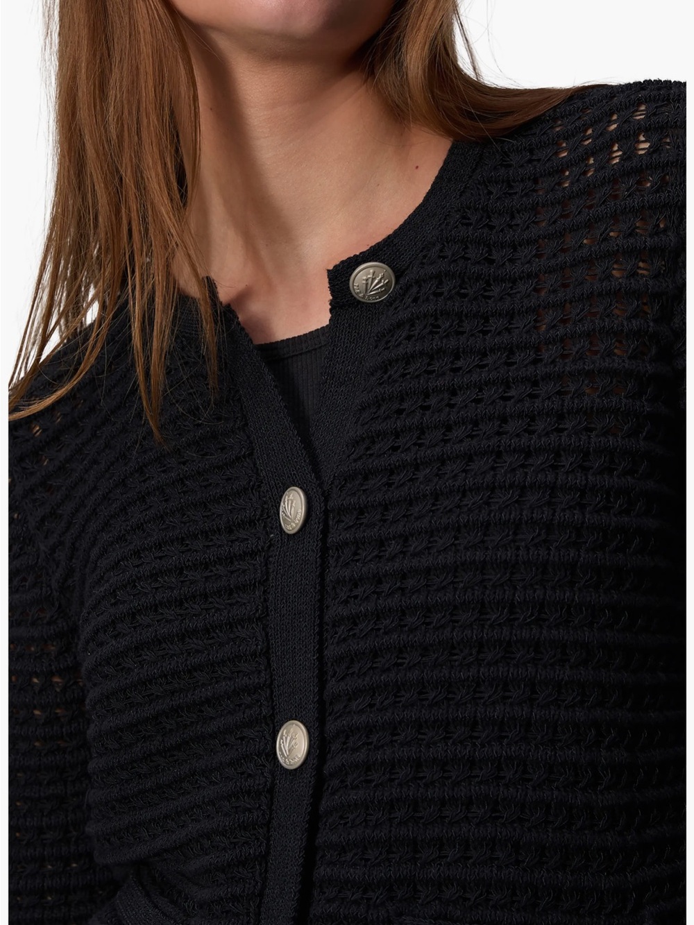 Rag & Bone Marlee Black Knit Cardigan Gold Buttons Organic Cotton L/G - Picture 6 of 14